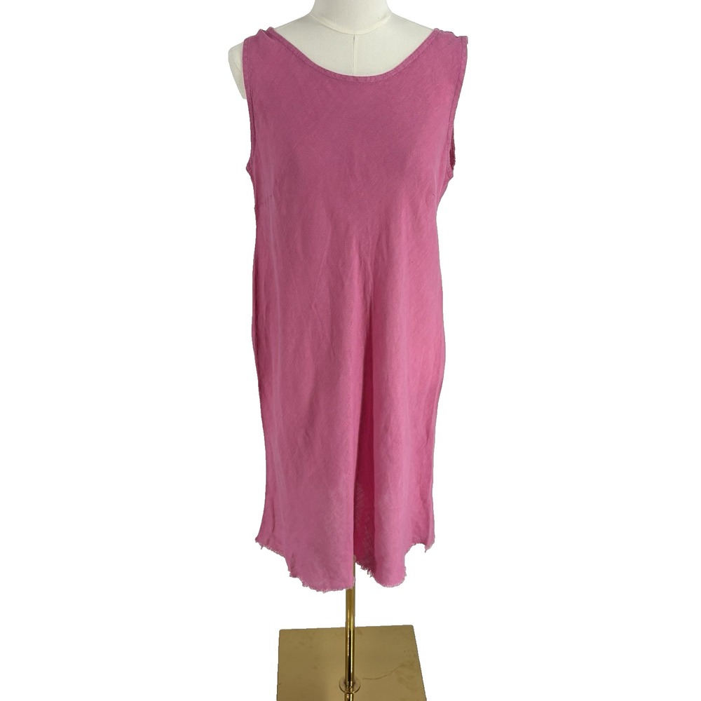 Charlie B Womens Linen Midi Dress Medium Pink Raw Hem Coastal Resort Italy
